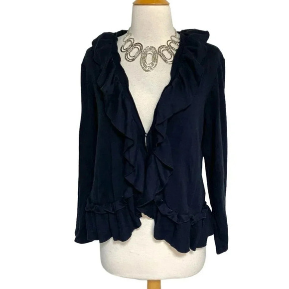 Rafaella women's LP black ruffled trim long sleeve cardigan Feminine Classic - Picture 1 of 7